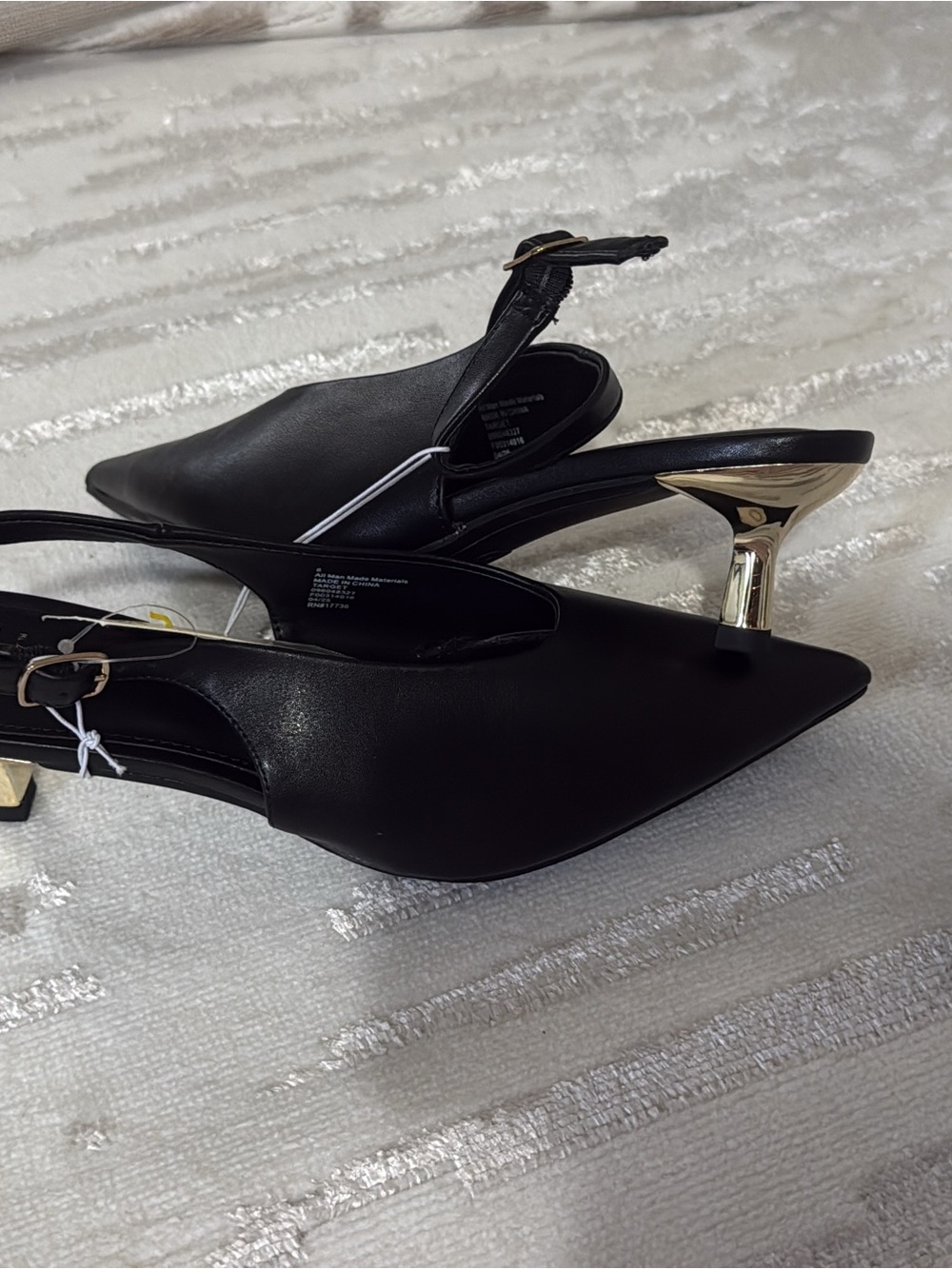 a new day Black Pointed Slingback Heels with Gold Sculpted Heel Accent